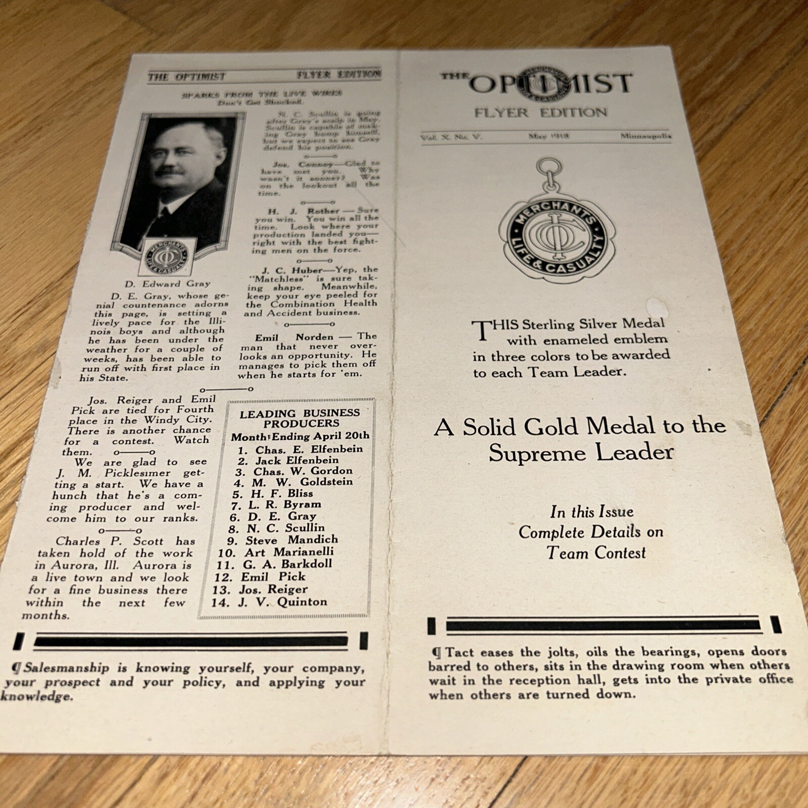1918 MERCHANTS LIFE & CASUALTY The Optimist Flyer Edition MINNEAPOLIS
