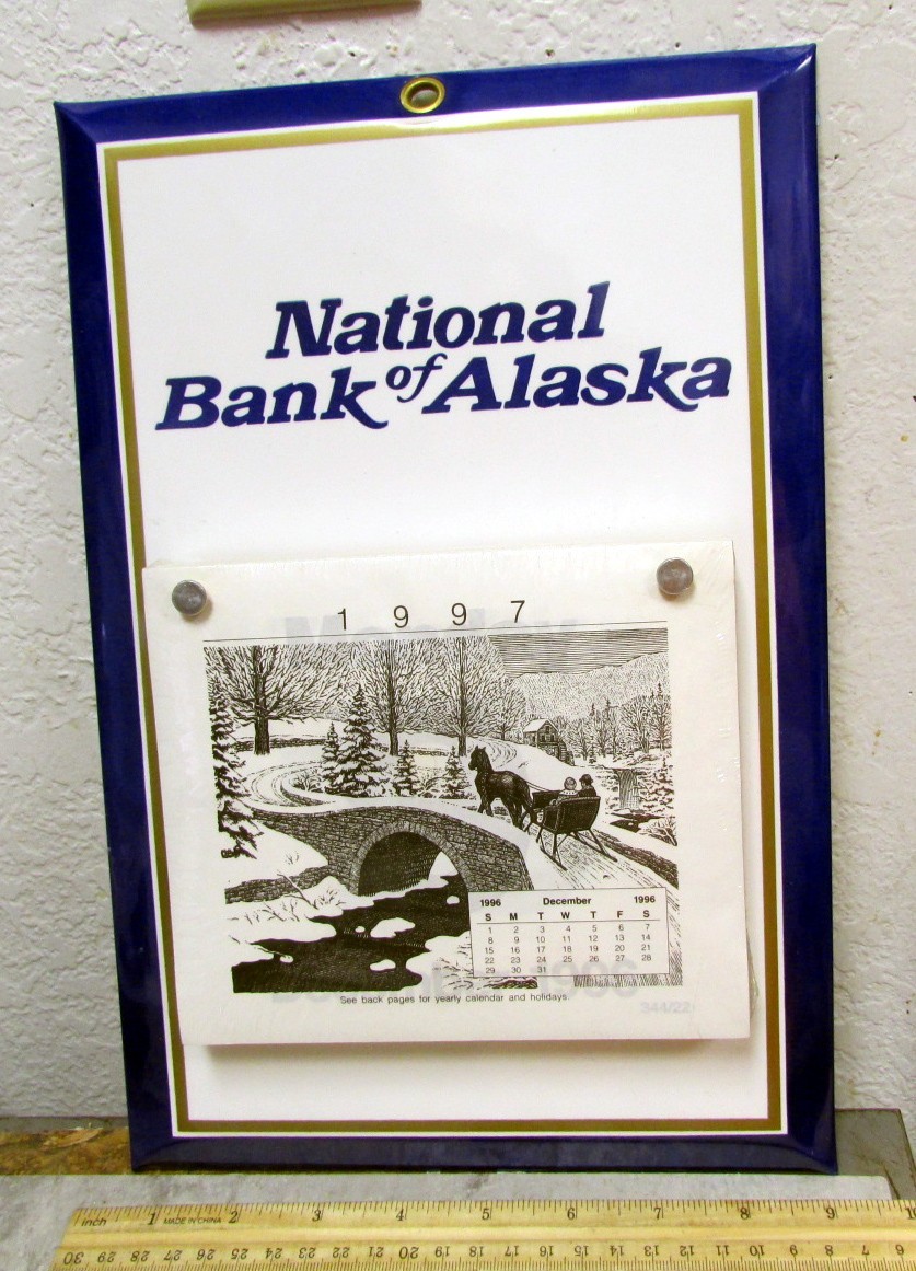 Vintage 1997 National Bank of Alaska unused Calendar, Metal Wall decor