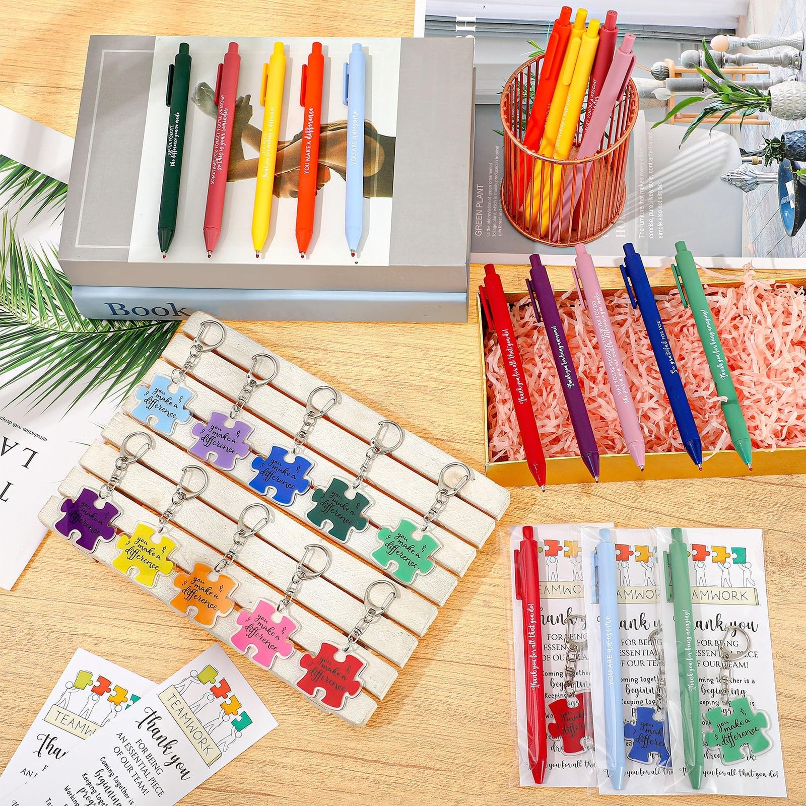 Dunzoom 18 Set Employee Appreciation Gifts Bulk Team Building Pens and Keycha…