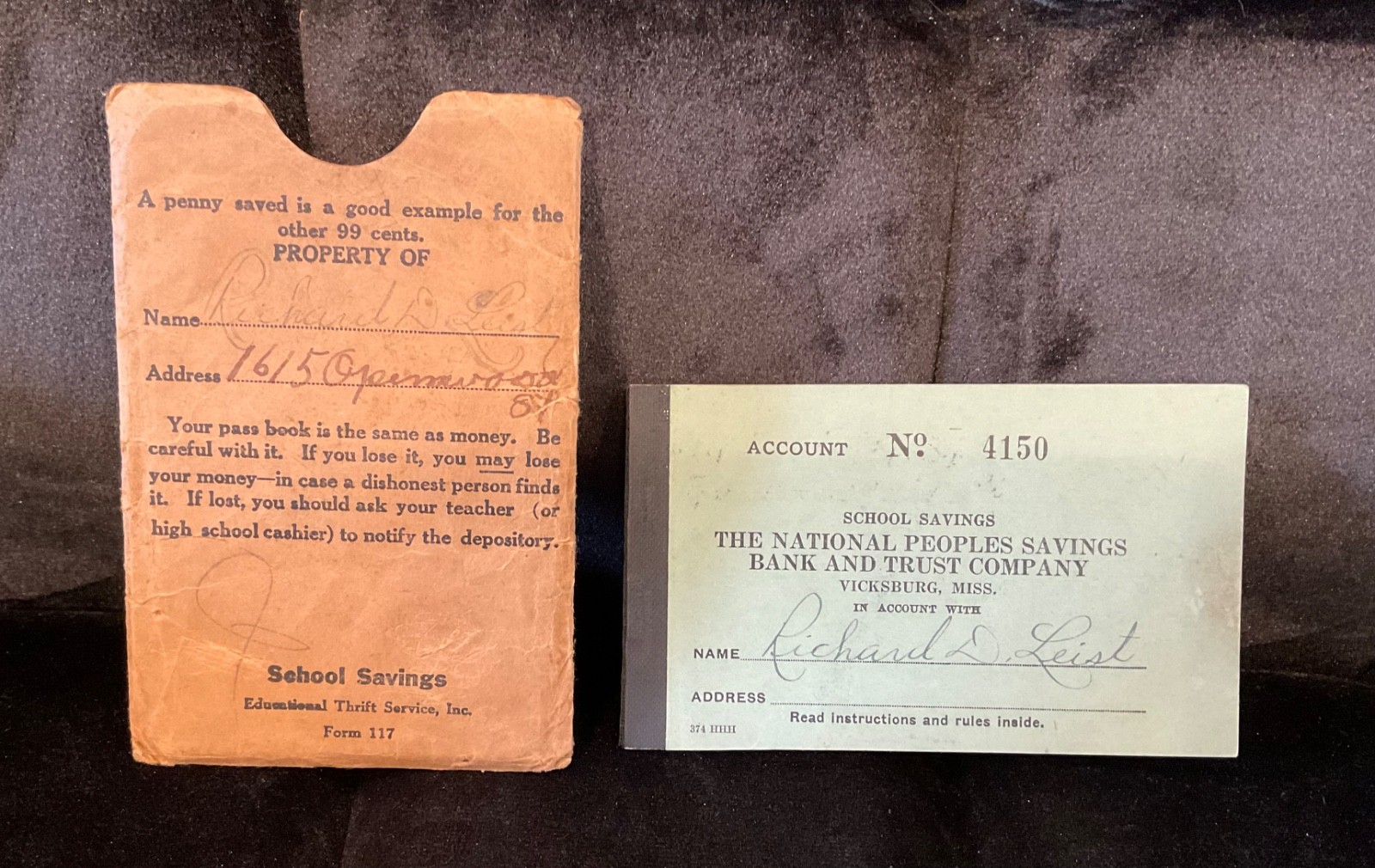 School Savings Book Vicksburg MS National Peoples Bank & Trust 1929 Ephemera