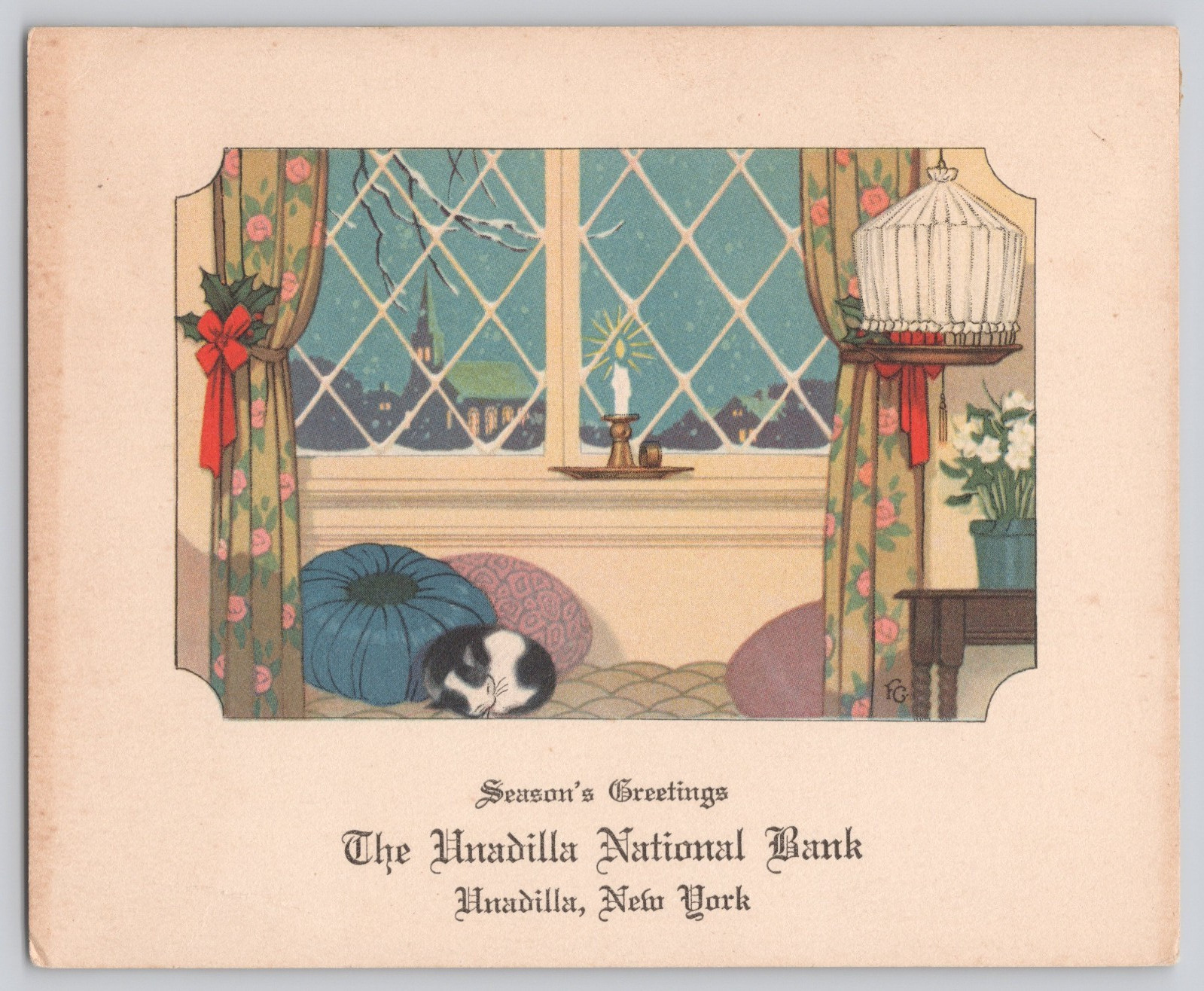 Antique Season’s Greetings Card Unadilla National Bank New York