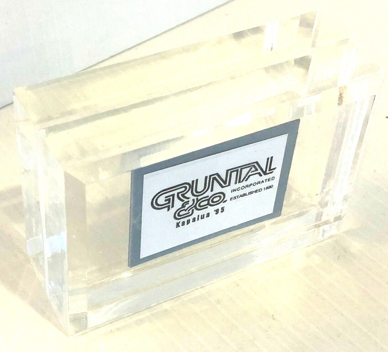 Vintage GRUNTAL & CO. Paper Weight Kapalua ’95 Hawaii Statehood Stamp In Lucite