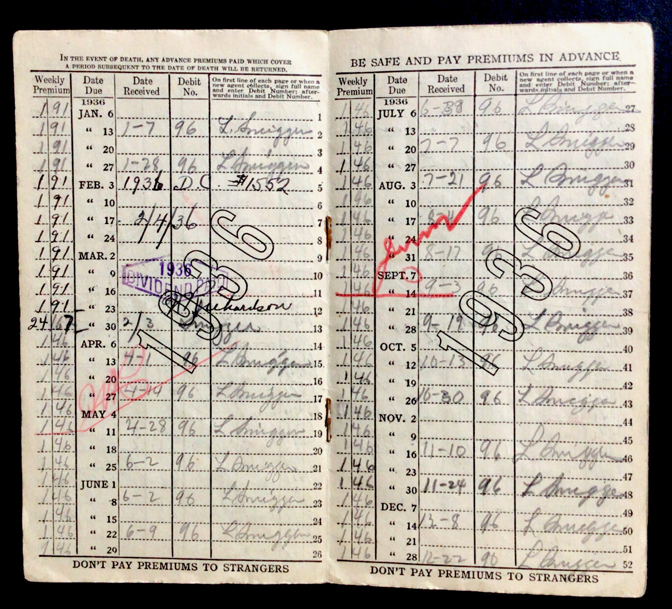 1934 weekley premium receipt book Metropolitan Life Insurance co