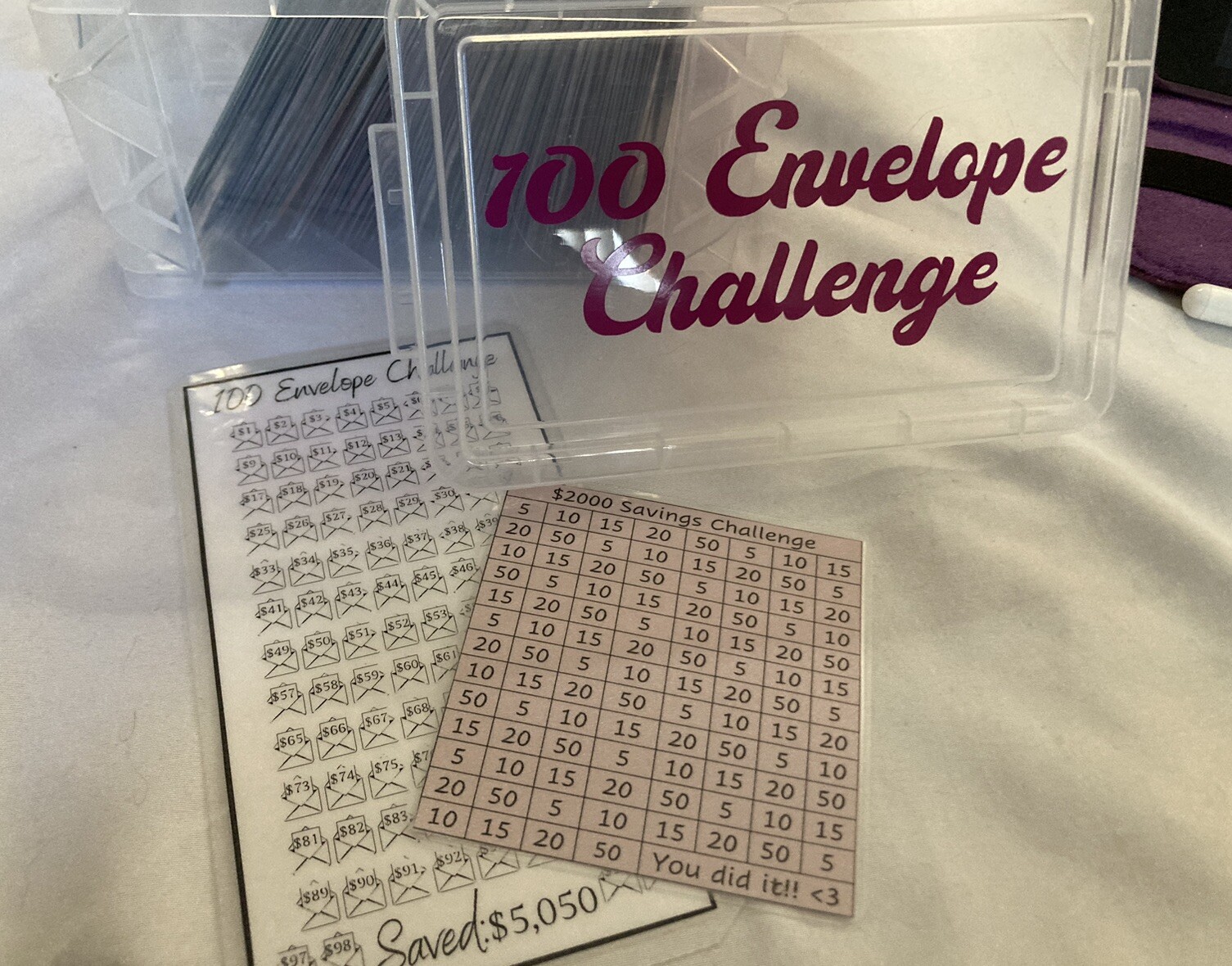 100 envelope savings challenge With Container – 2 Challenges-Save $2000 Or $5050