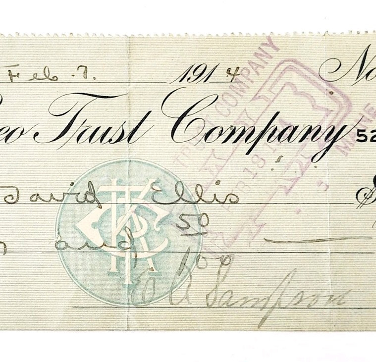 1914 Kineo Trust Company Bank Check E.A. Sampson Dover Maine Signed 6075 CHX9