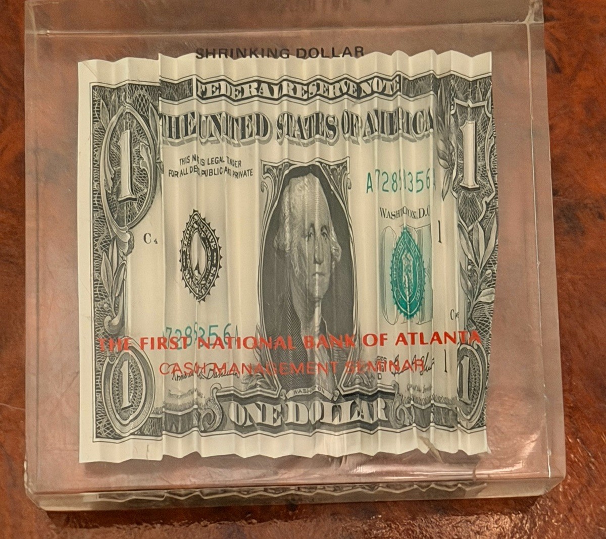 RARE First National Bank of Atlanta shrinking dollar marketing promo 1969 cash