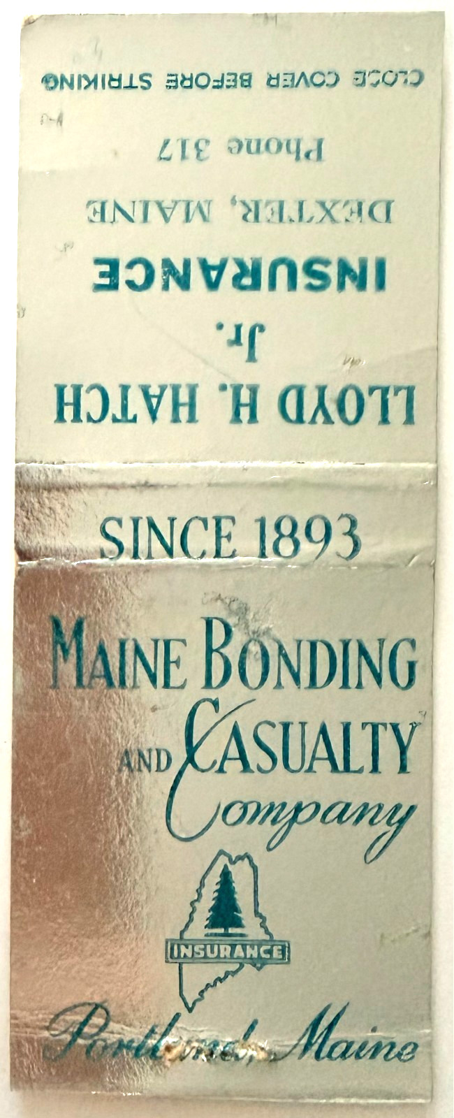 1960s Maine Bonding & Casualty Portland Matchbook Cover Lloyd Hatch Dexter