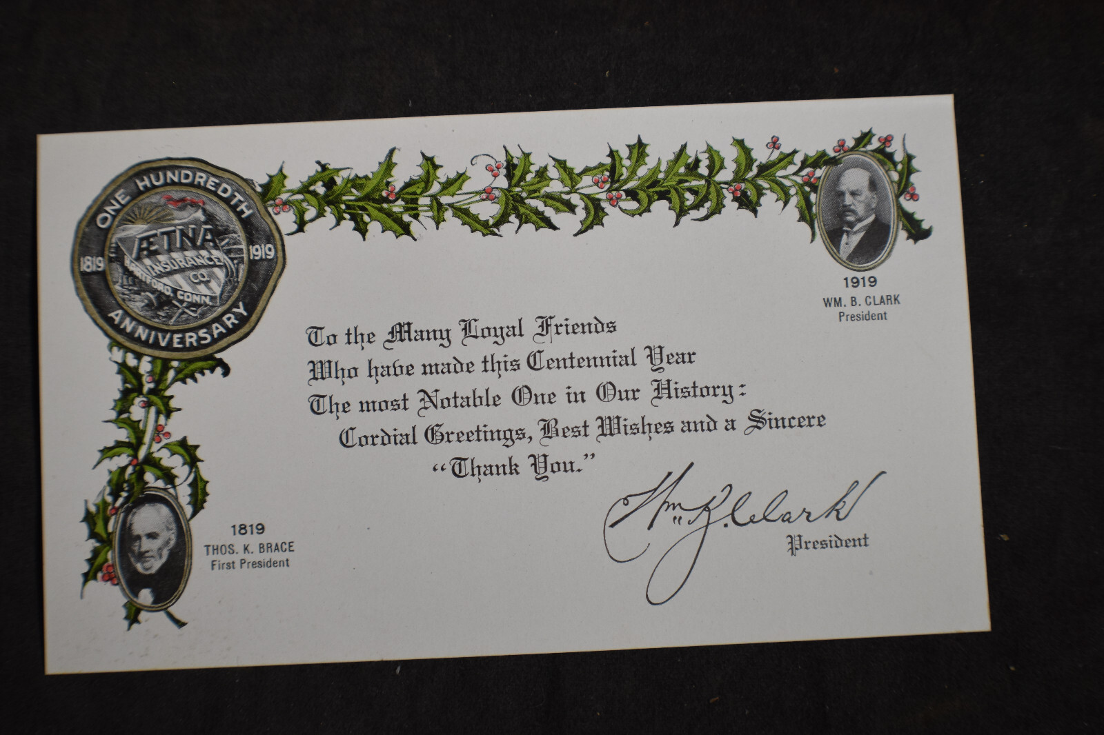 1819-1919 One Hundredth Anniversary of AETNA Insurance Co., Hartford Ct