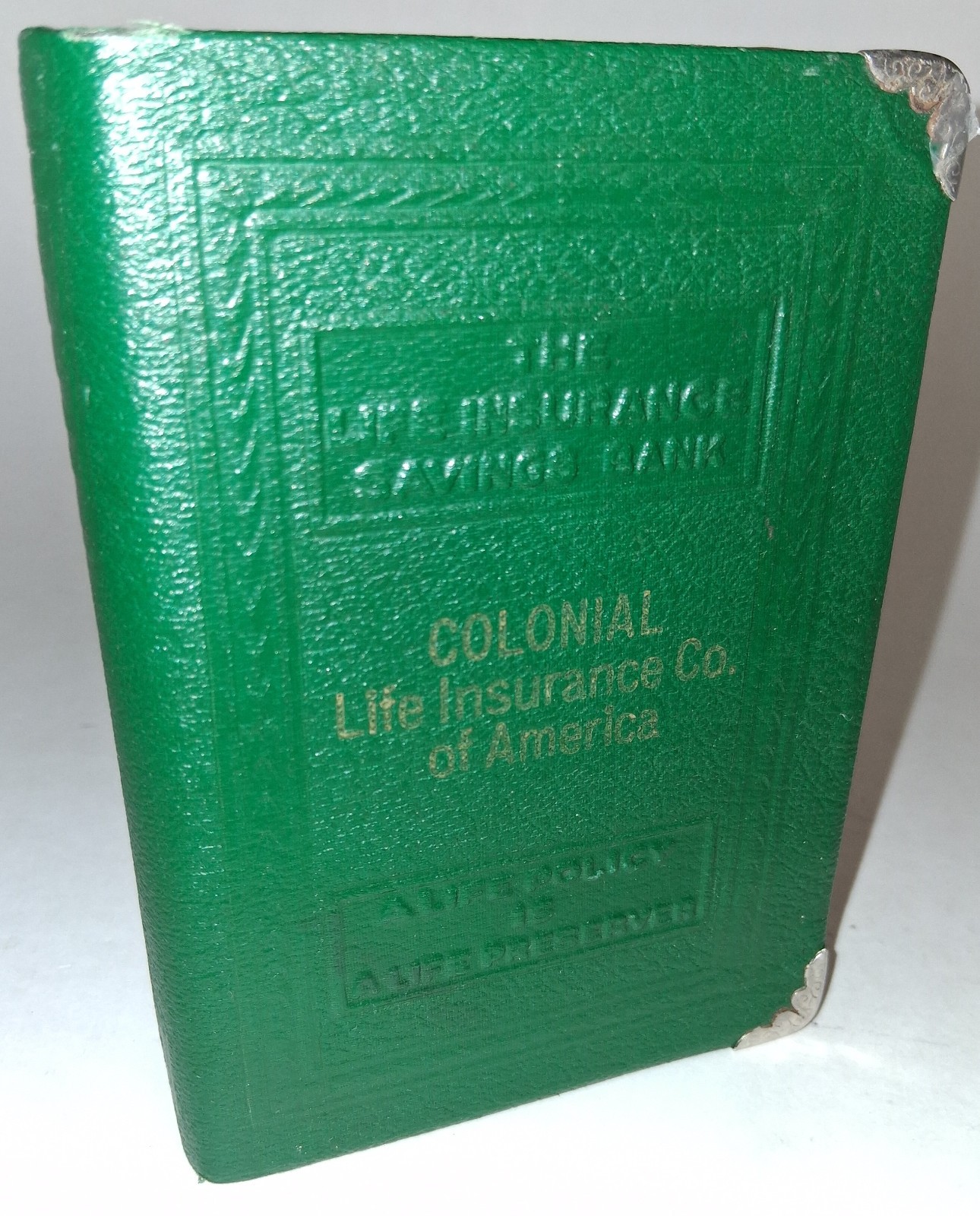 Vintage Colonial Life Insurance Company Book Shaped Advertising Bank With Key