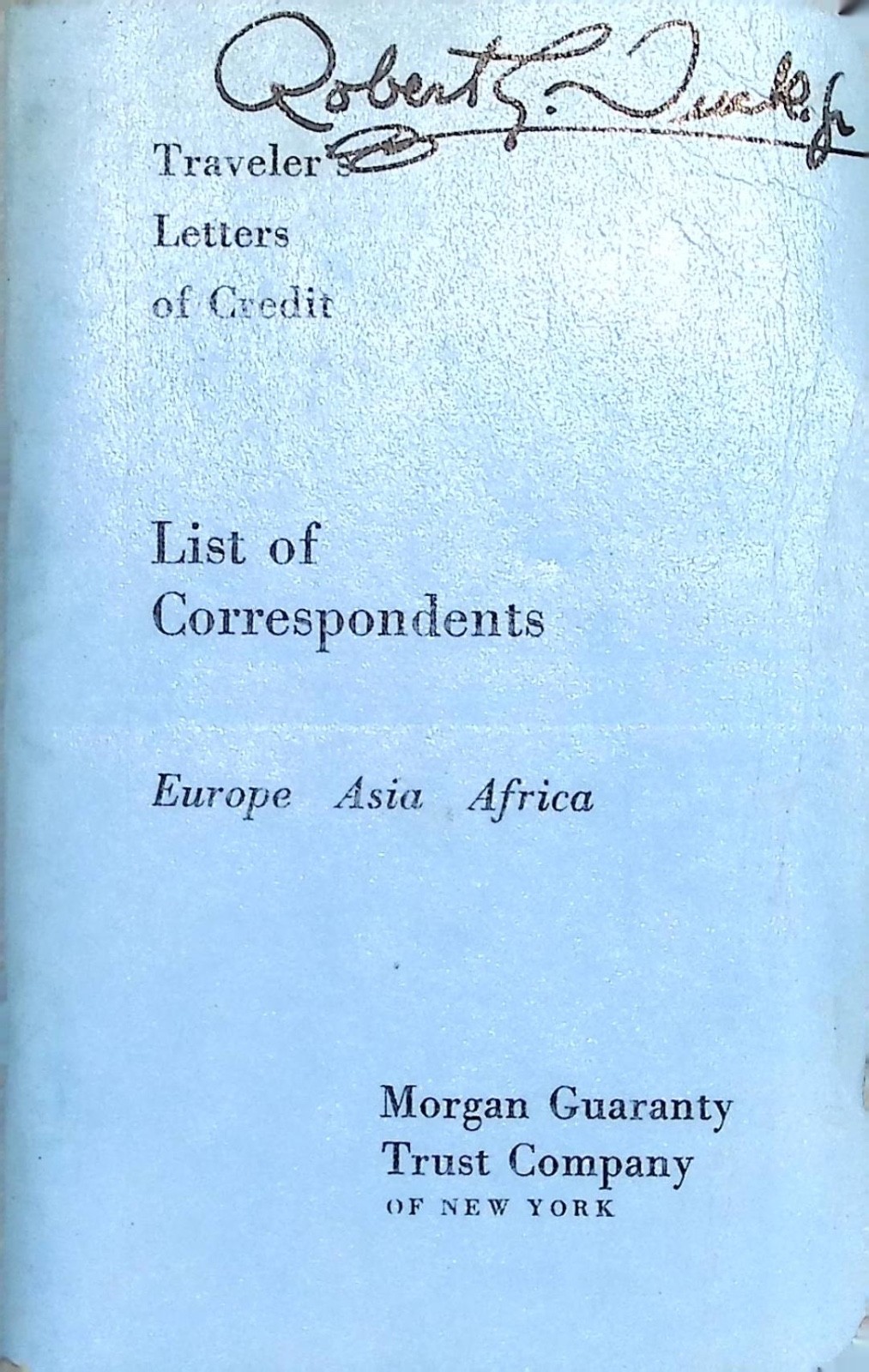 1950s Morgan Guaranty Trust Traveler’s Letters of Credit Correspondent List