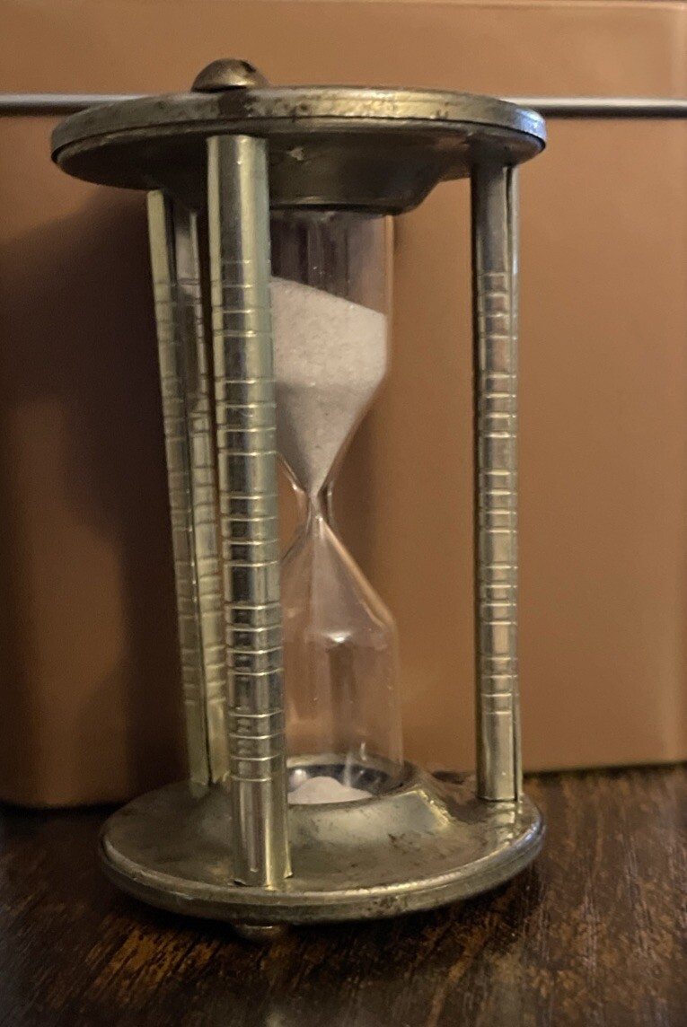 Hourglass “TIME SAVINGS – 2nd & Broadway, San Diego” – 3″ Brass