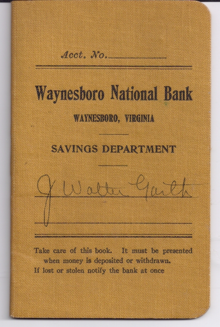 1923 WAYNESBORO NATIONAL BANK Waynesboro VIRGINIA J. WALTER GARTH