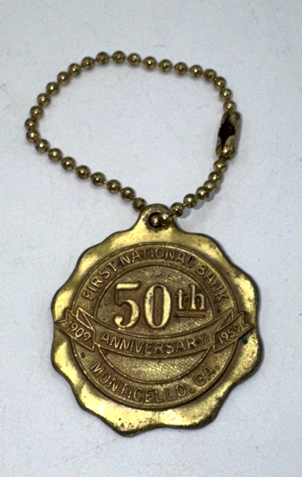 First National Bank 50th Anniversary 1959 Keychain Monticello Georgia Americana