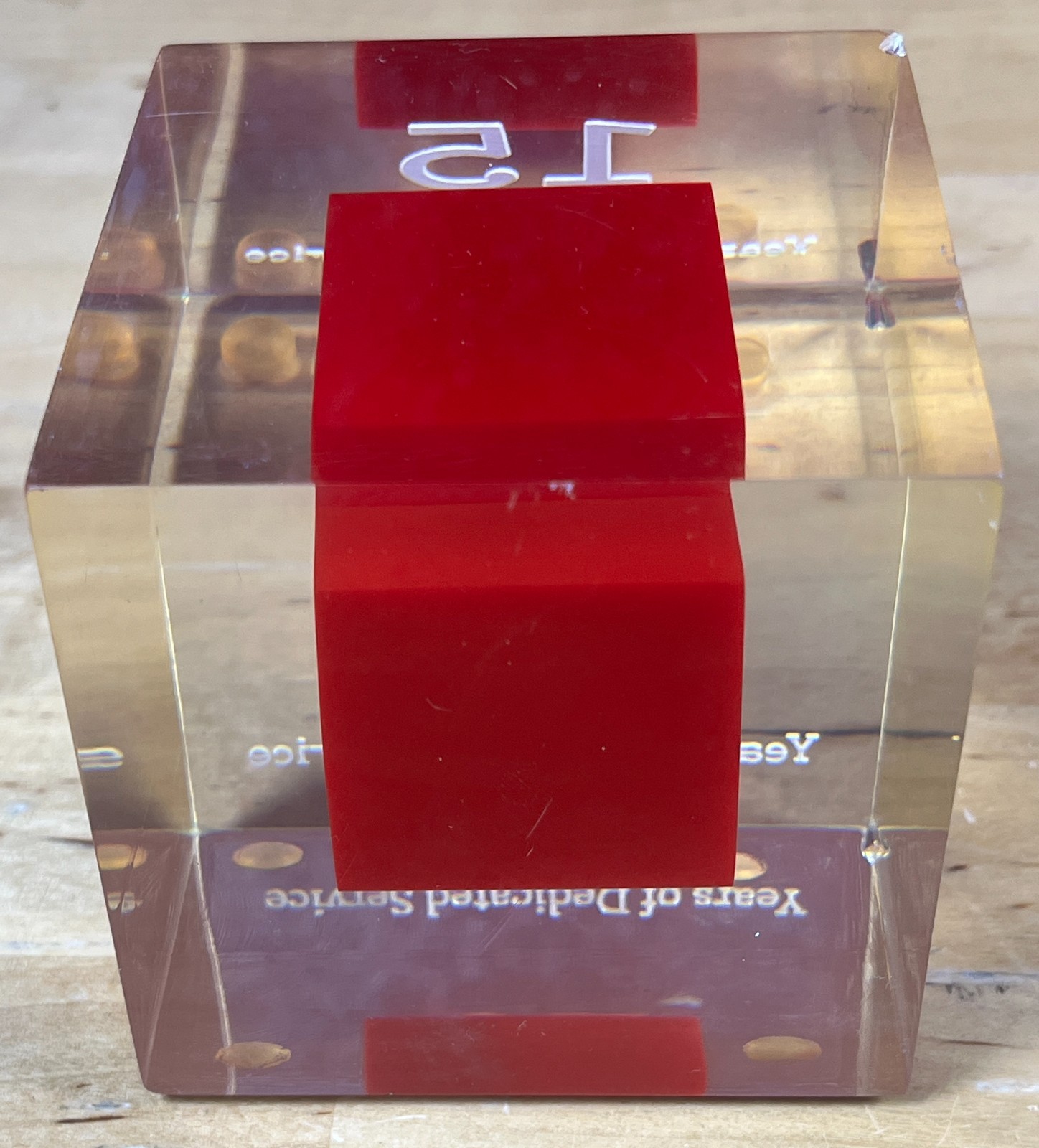 Wells Fargo Bank 15 Years of Dedicated Service Lucite Acrylic Cube 2.5” Award