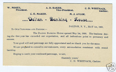 1901 Trade Card Dalton Banking House Dalton New York