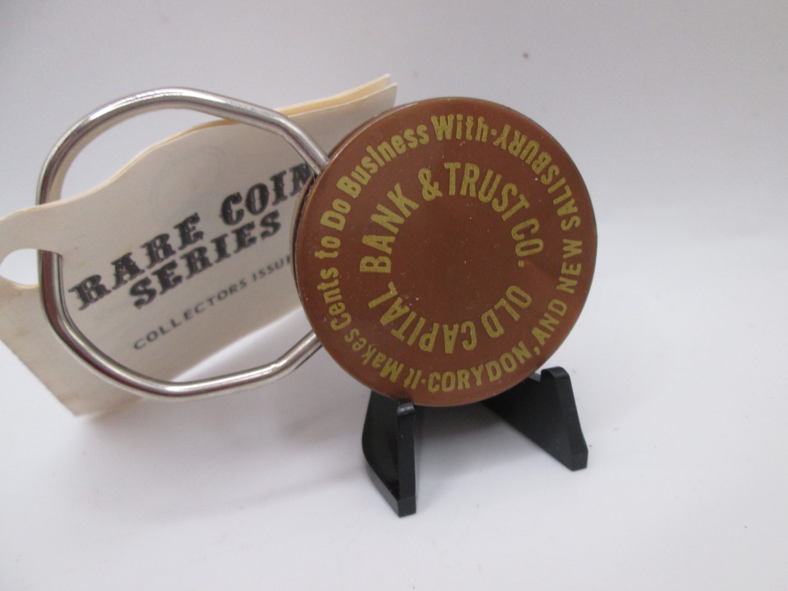 Vtg OLD CAPITAL BANK & TRUST Corydon IN “Rare Coin Series” Key Fob w/Tag