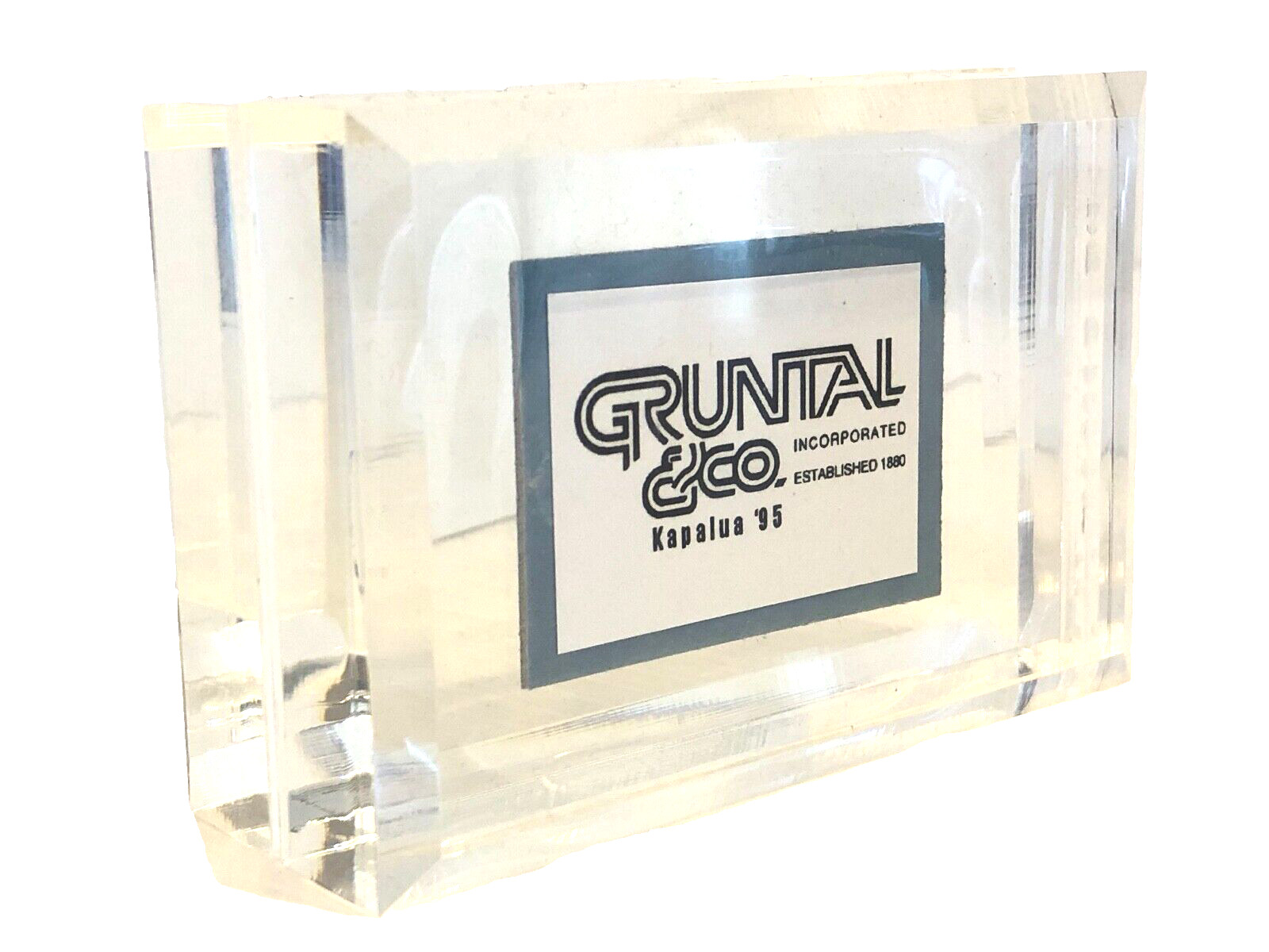 Vintage GRUNTAL & CO. Paper Weight Kapalua ’95 Hawaii Statehood Stamp In Lucite