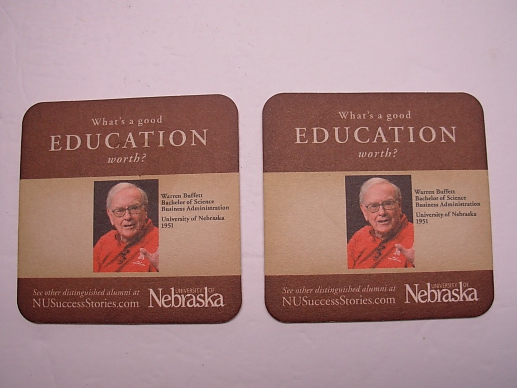 Pair of Coasters Warren Buffett Cardboard 4 X 4″ U of Nebraska Success Stories