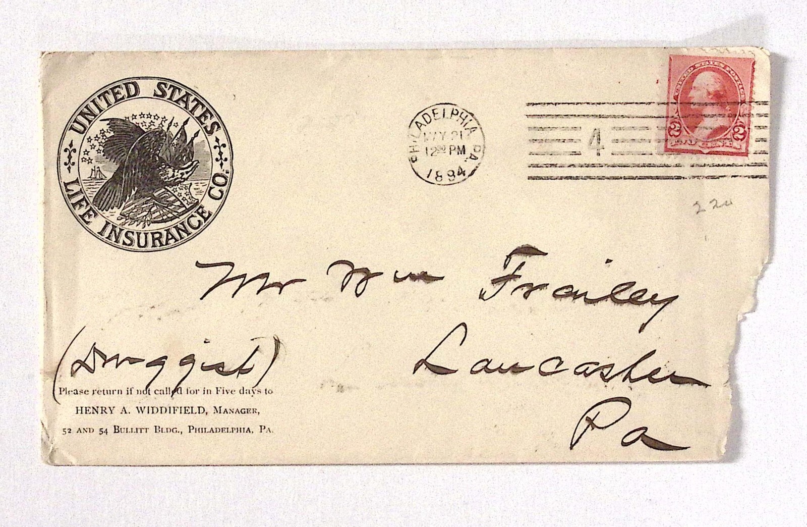 1894 United States Life Insurance Co Philadelphia PA Advertising Cover