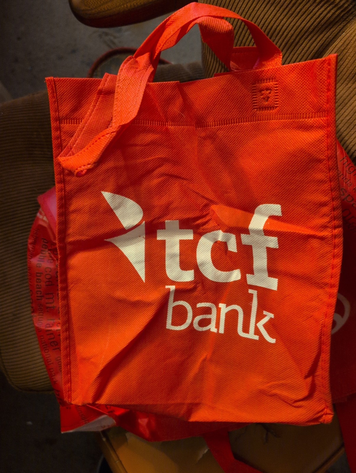Vintage Tcf Bank Cloth Bag Red And White