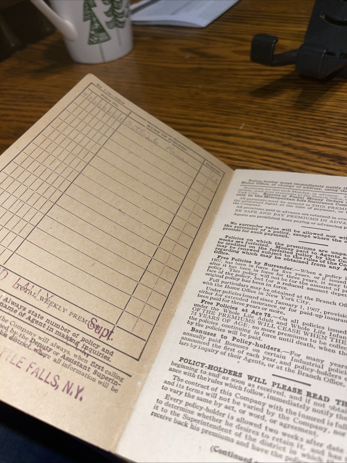 Vtg Antique 1916 Metropolitan Life Insurance Company Receipt Book New York City