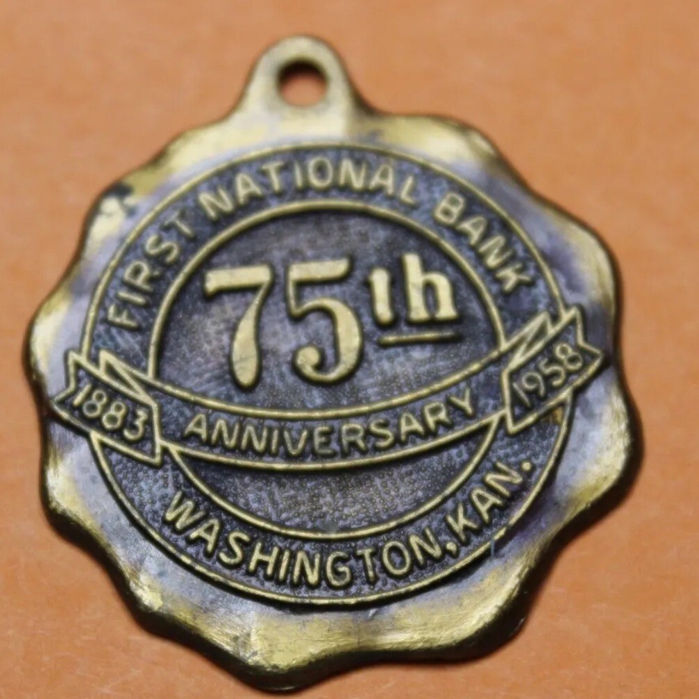 1958 Bank Key Return Tag/ Token, First Nat’l Bank, Washington, KS. 75th Anniv.