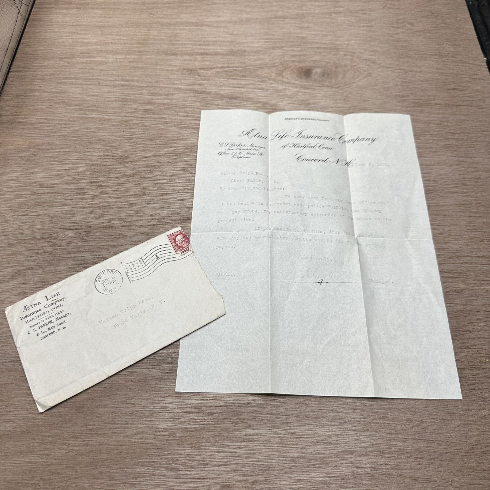 Vintage Aetna 1911 Insurance Policy With Envelope