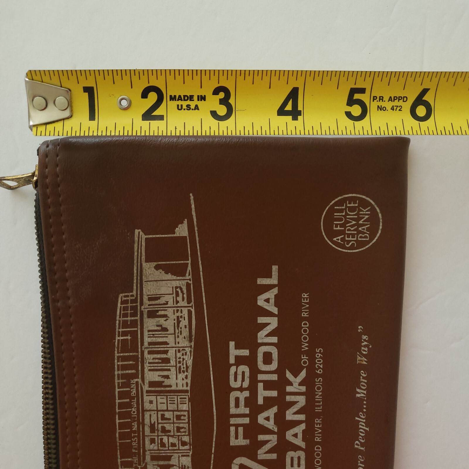 VTG First National Bank Of Wood River IL Brown Vinyl Zipper Deposit Bag