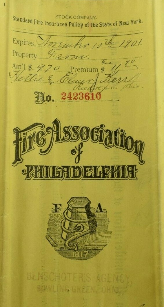 1898 Large Fire Association of Philadelphia Farmer’s Insurance Policy Tax Stamp