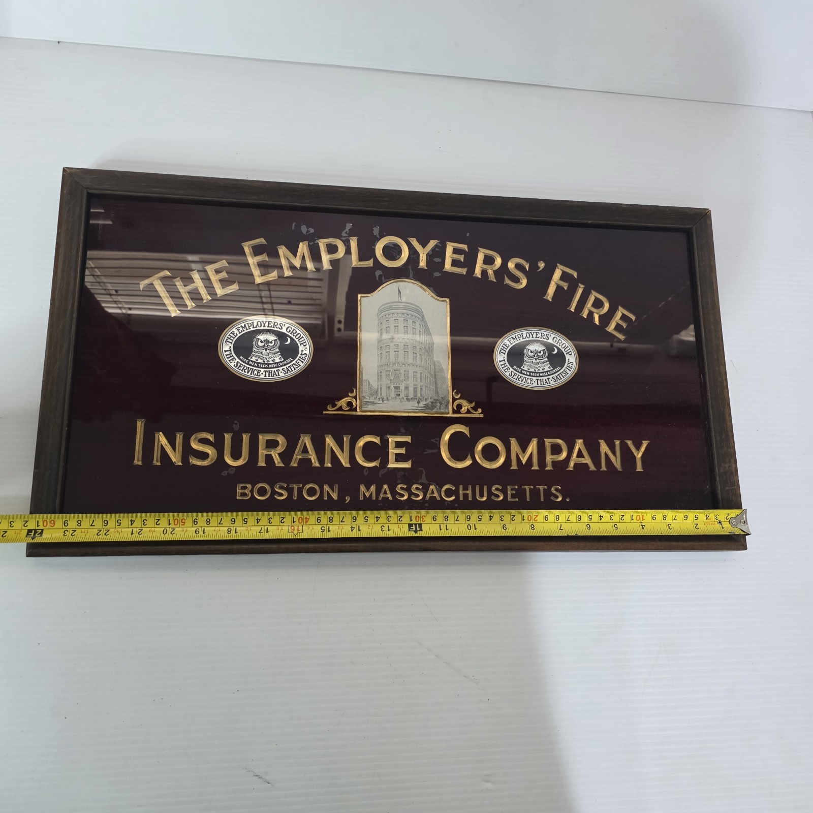 The Employer’s Fire Insurance Company Vintage Sign Reverse Glass Painted Gold