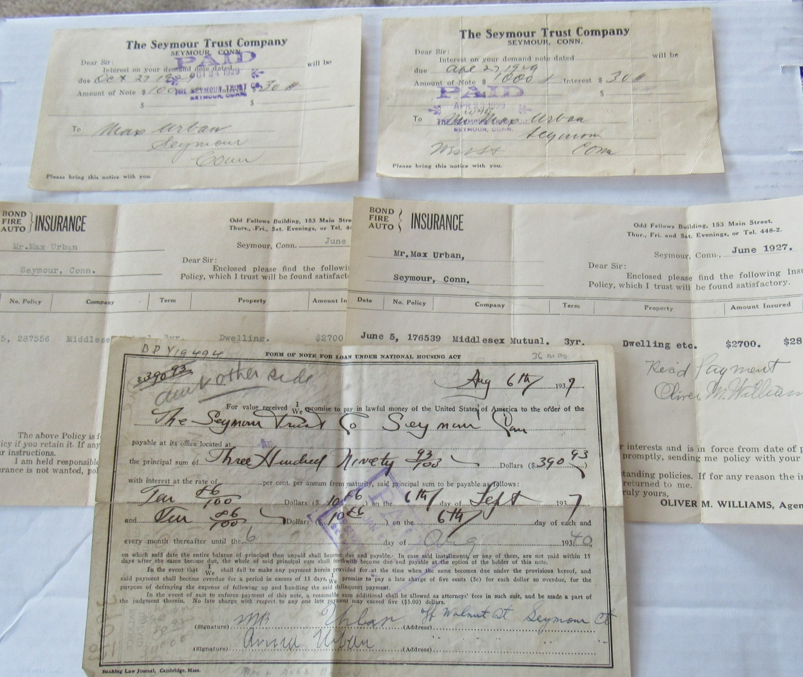 1930s Seymour Connecticut Trust Company Ephemera Lot Promise Pay Invoice Receipt