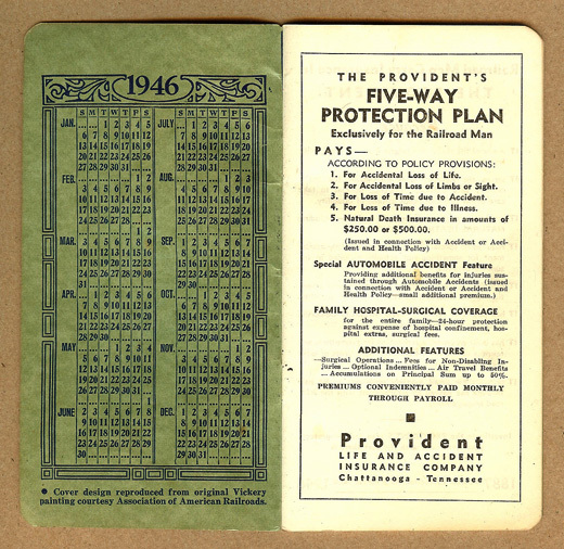 1946-47 Provident Life, Accident Insurance, Railroad Man, Train, Chattanooga TN