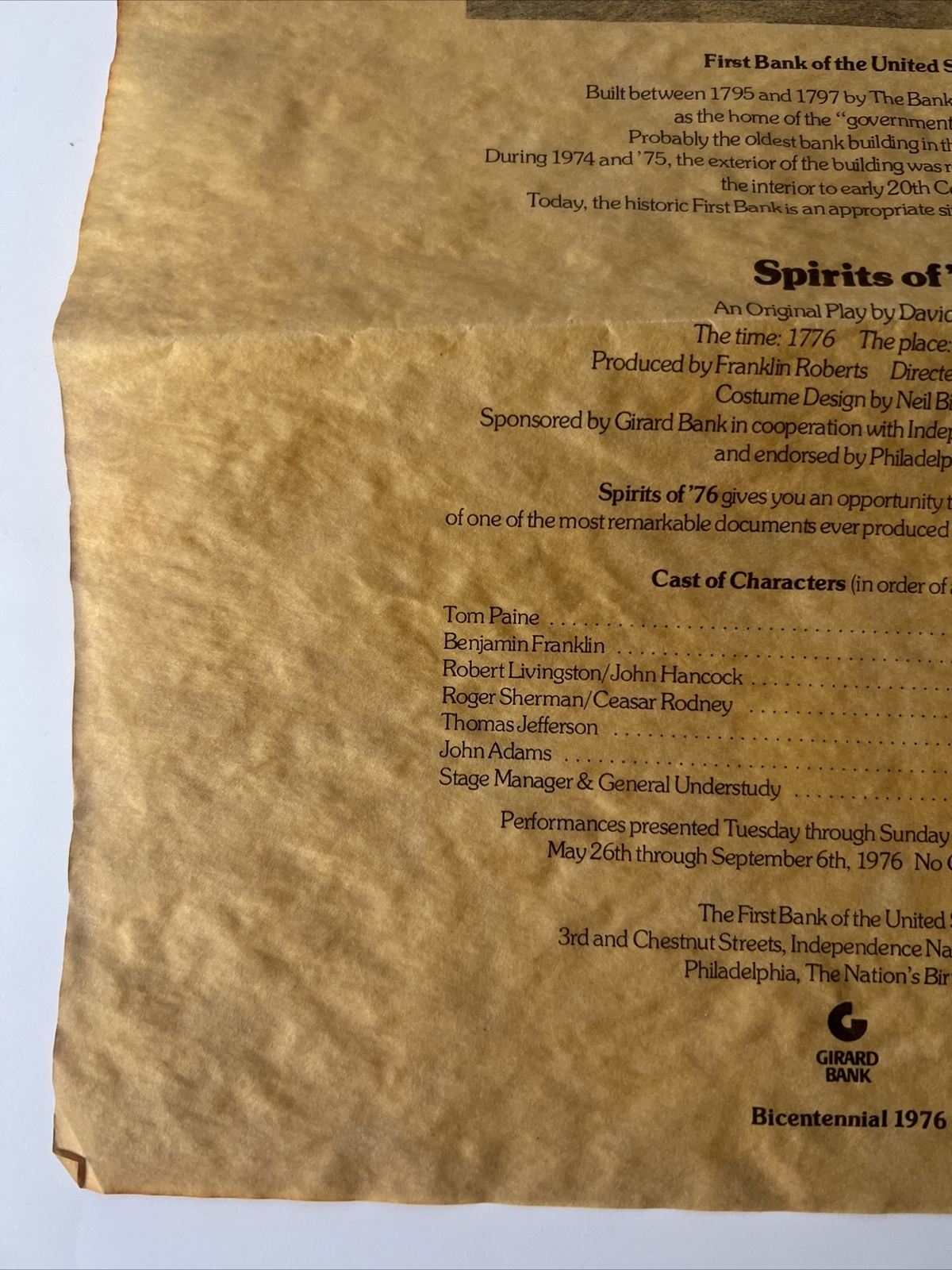 1976 Bicentennial Spirits of 76 Promotional Paper Girard Bank Philadelphia D