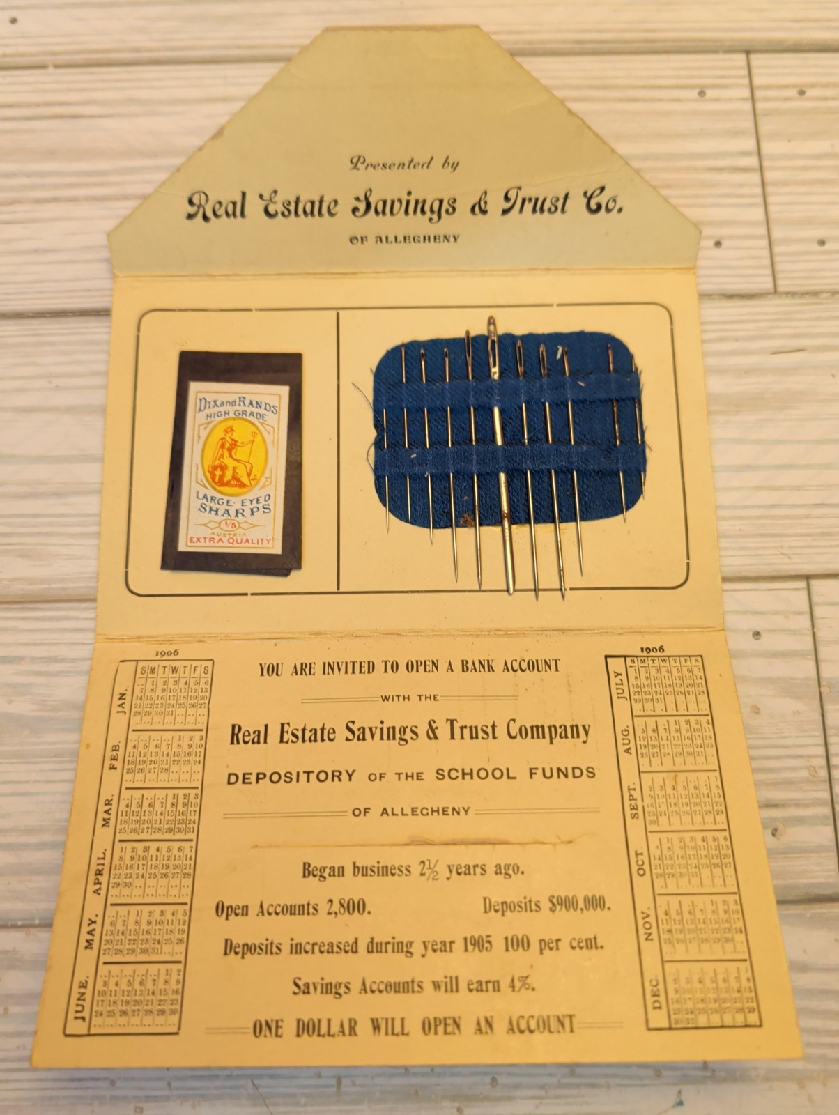 1906 Real Estate Savings & Trust Co of Allegheny Bank Premium Needle Kit PA
