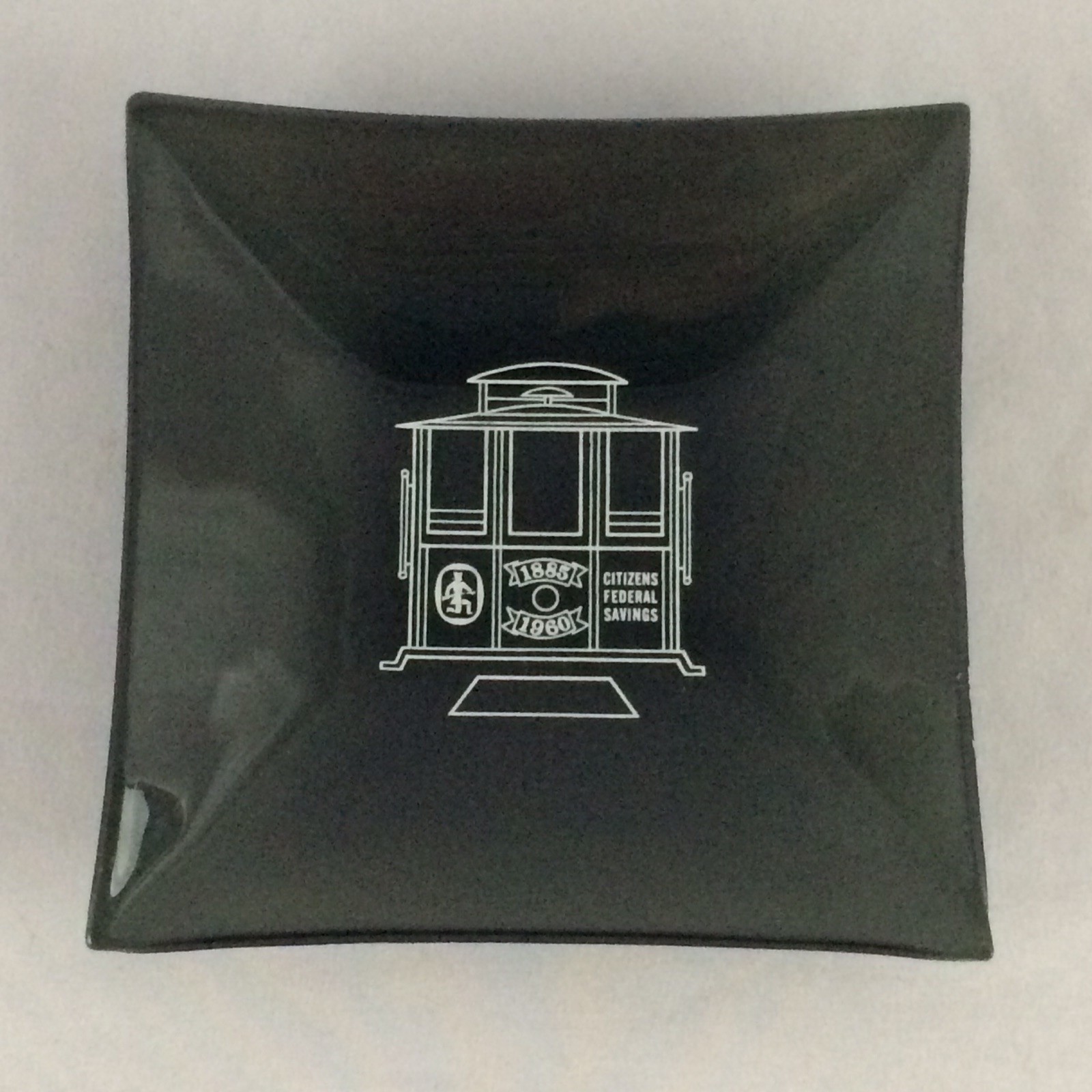 VTG 1960 Citizens Federal Savings Bank Glass Ashtray Dish Cable Car Trolley