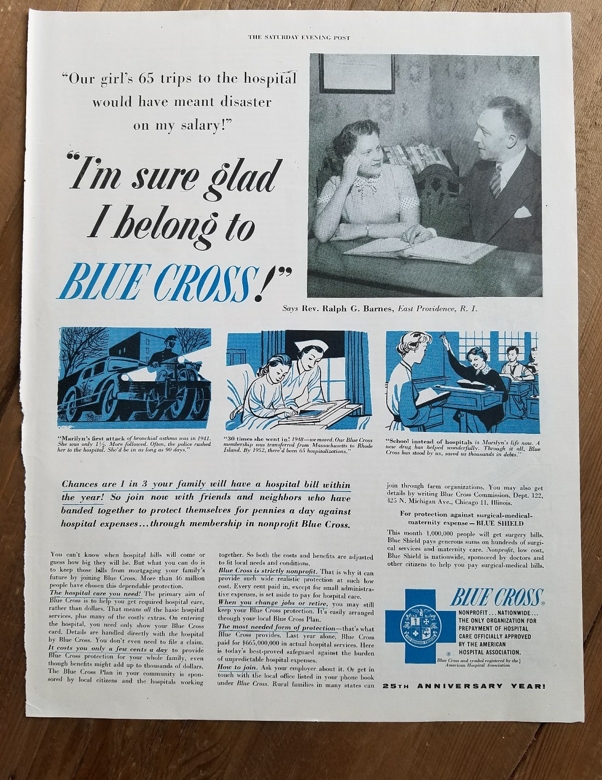 1955 Blue Cross Insurance Rev. Ralph Barnes East Providence RI ad
