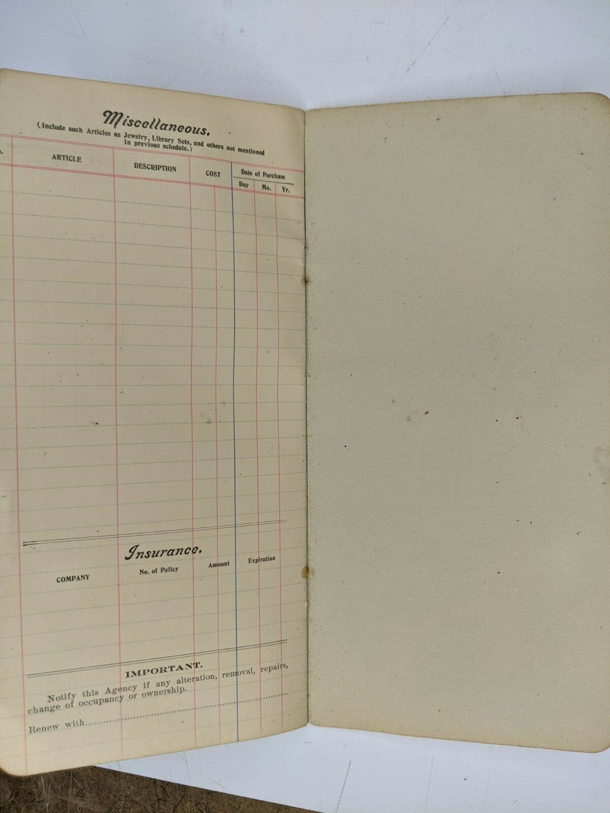 c1900s Waterloo, Iowa Household Inventory Fire Insurance Booklet Loan & Trust 1U