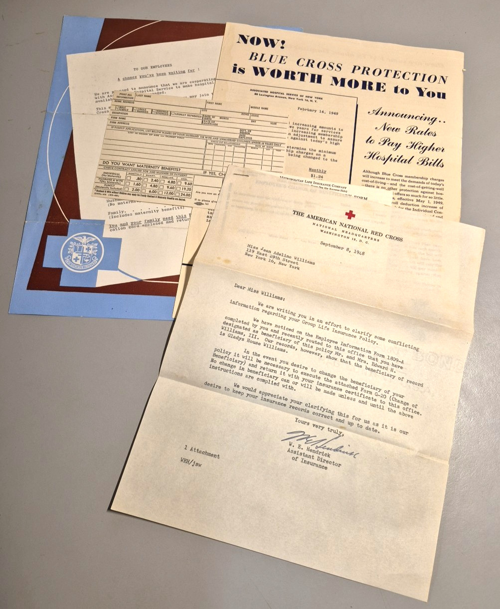 Mid‑Century Insurance Ephemera Lot • 1948 Red Cross + 1957 Blue Cross/Shield