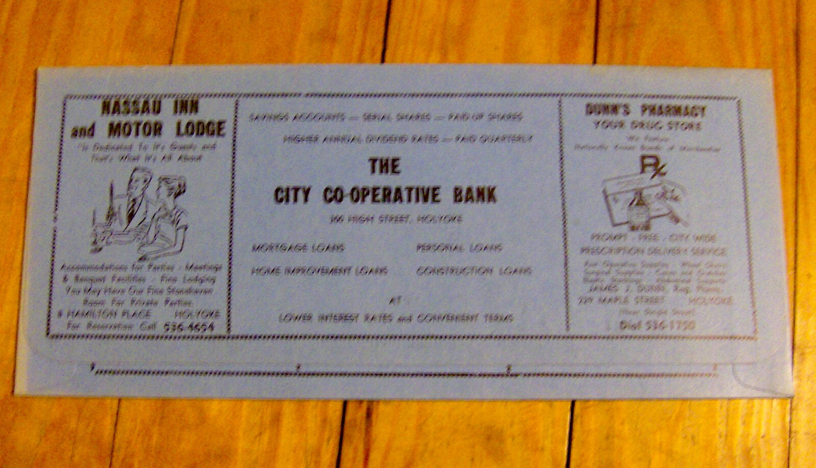 vintage 1960s LARGE CARDBOARD DEPOSIT ENVELOPE City Co-Operative Bank HOLYOKE MA