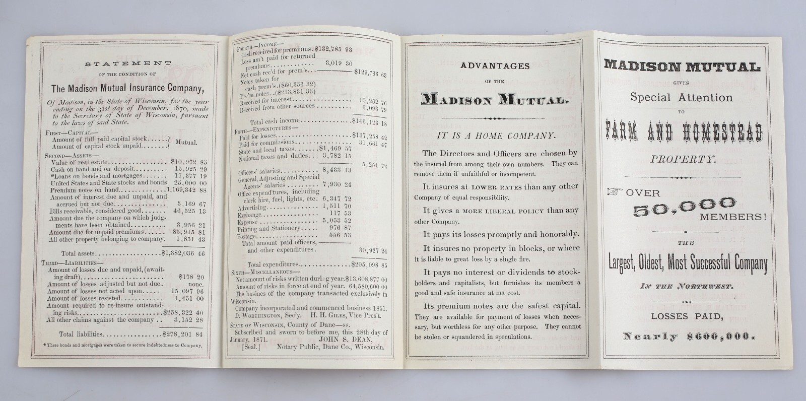 Antique 1871 Madison Mutual Insurance Co. Marketing Brochures & Policy