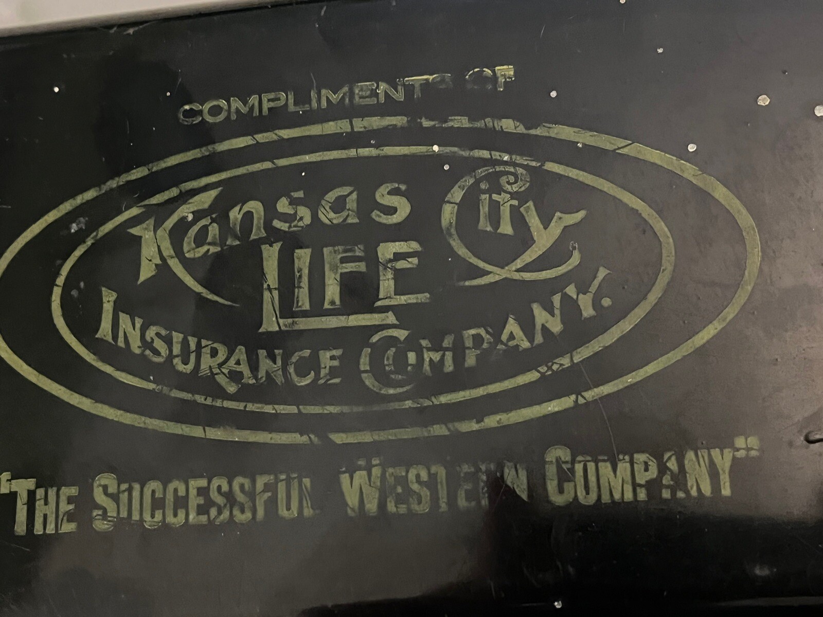 Vintage Metal Cash Money Box Kansas City Life Insurance Company W/Key P.N. Co