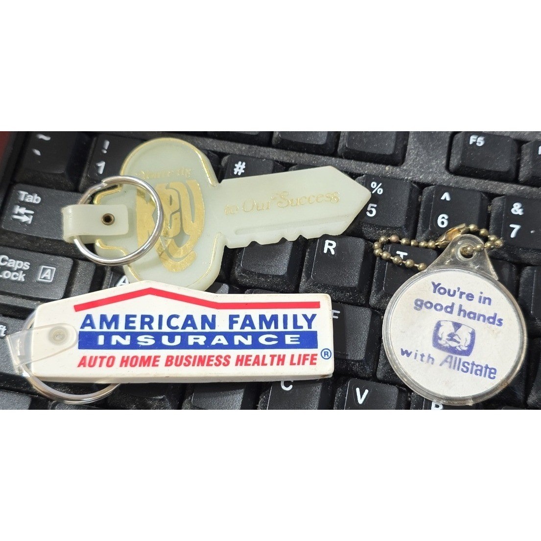 Vintage Insurance Keychain Lot American Family Allstate Key to Our Success 3pc
