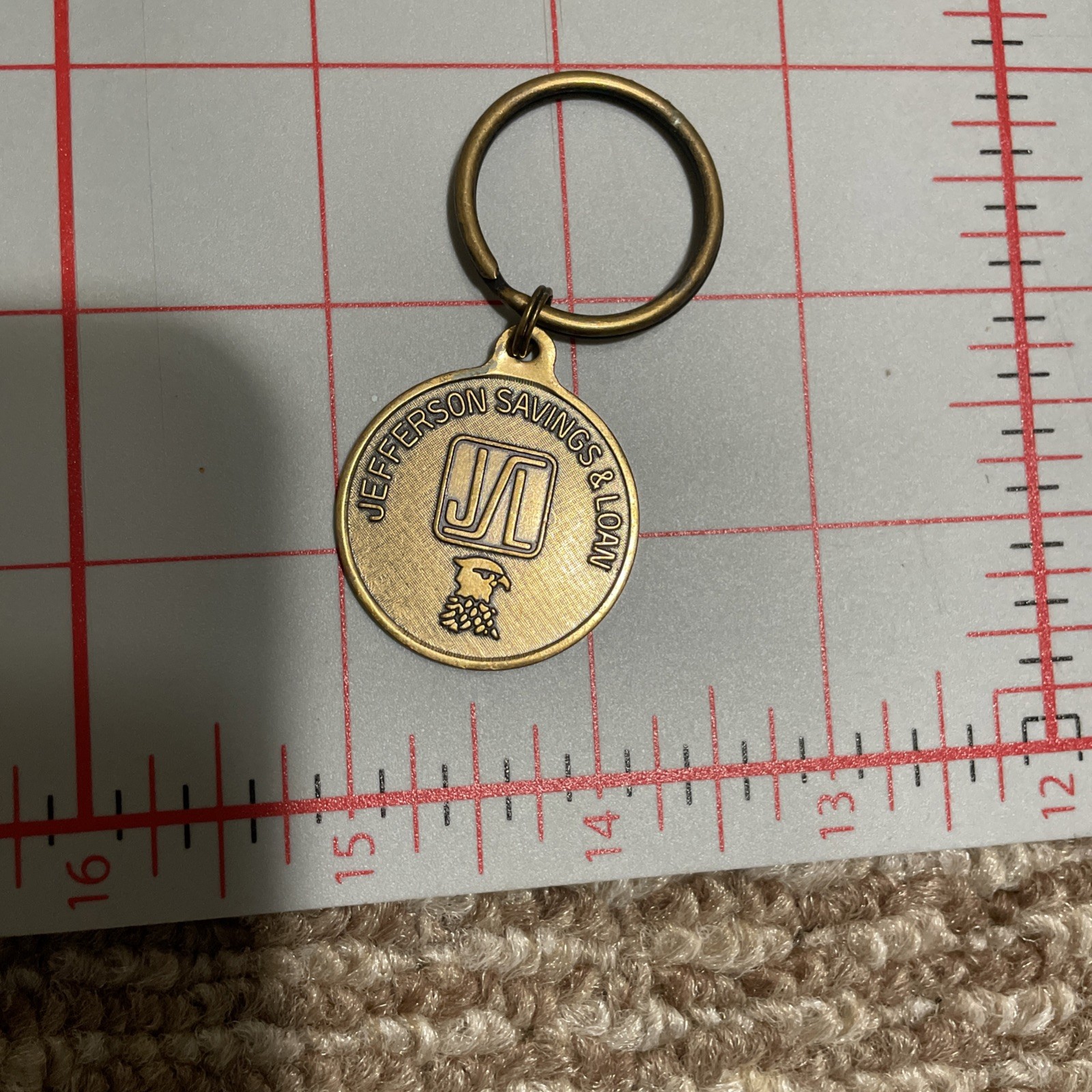Vtg Brass Jefferson SAVINGS & Loan Iowa Keychain Mid century