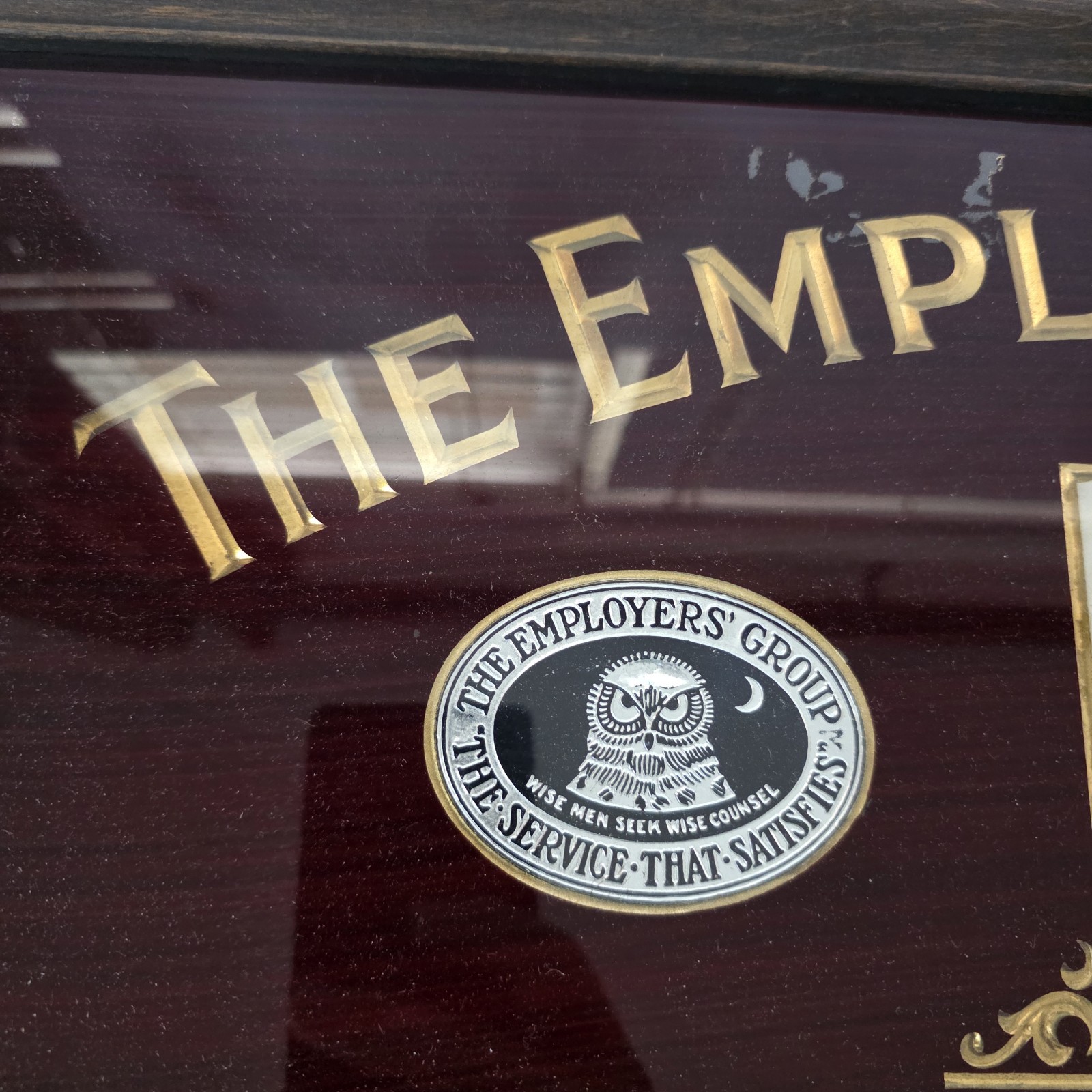 The Employer’s Fire Insurance Company Vintage Sign Reverse Glass Painted Gold