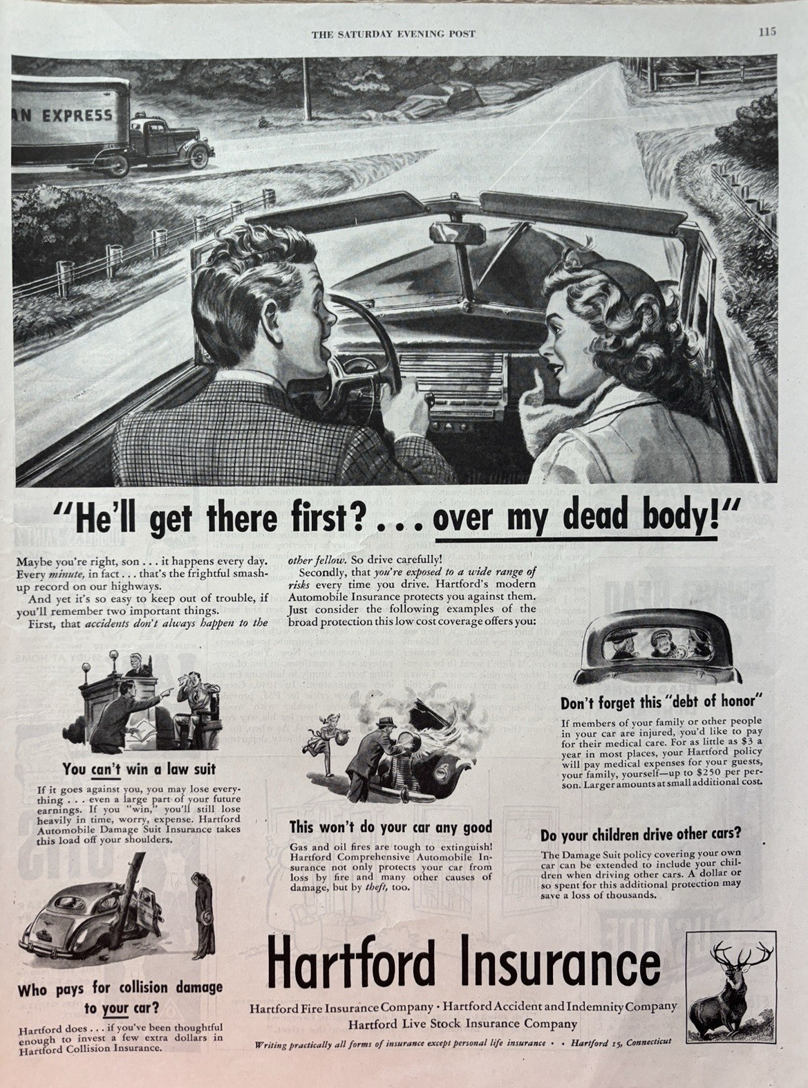 1946 Hqrtford Insurance Fire Accident Indemnity Live Stock Drive VTG Print Ad