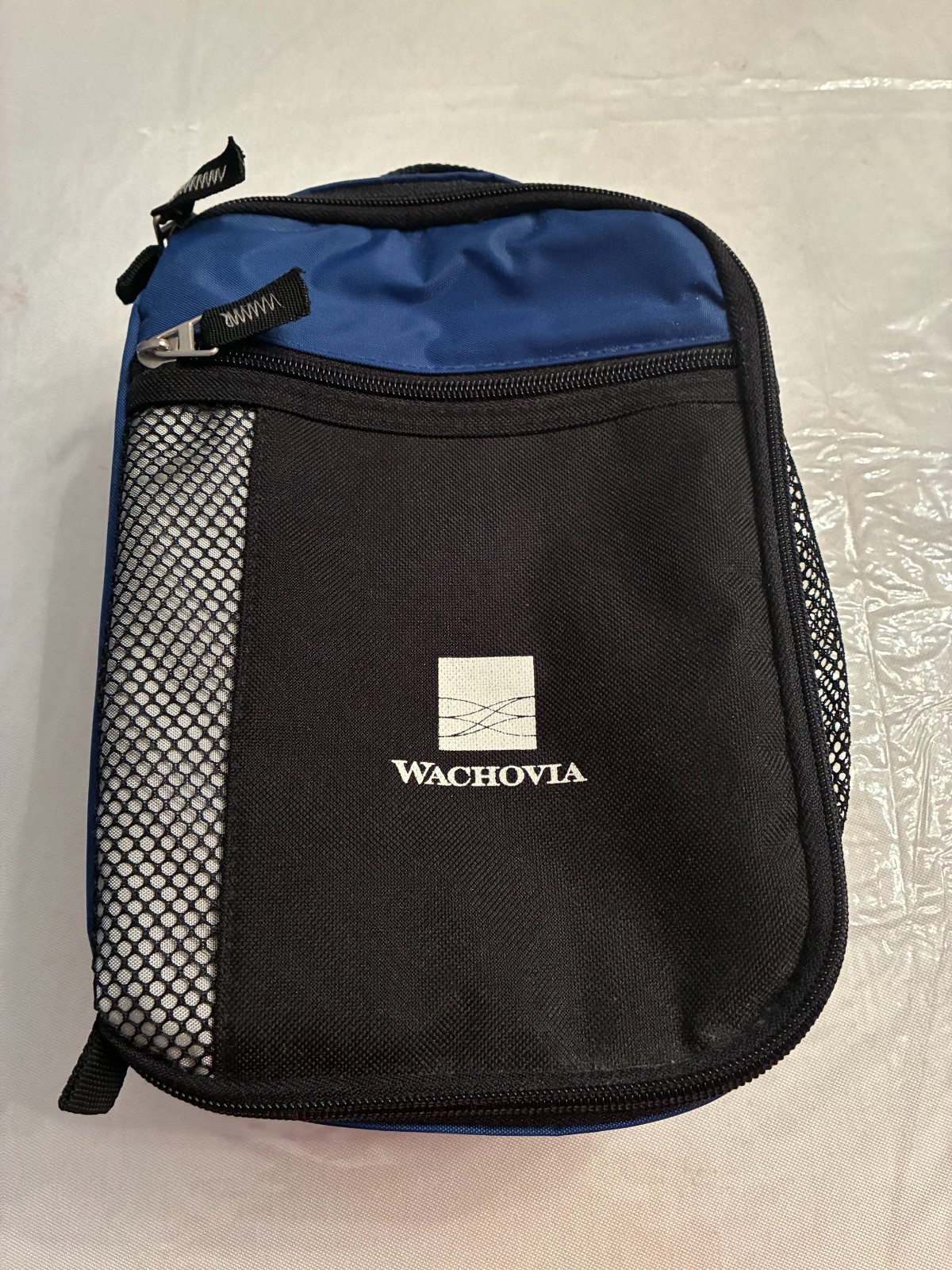 Vintage Collectible Wachovia Bank Vinyl/Plastic Lunch Tote Bag Black-Blue-White
