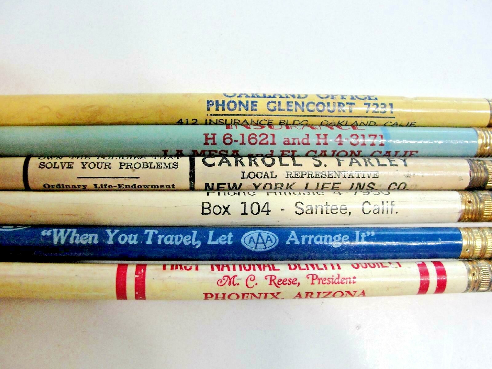 VTG Advertising Wood Lead Pencils Insurance Companies AAA & Others
