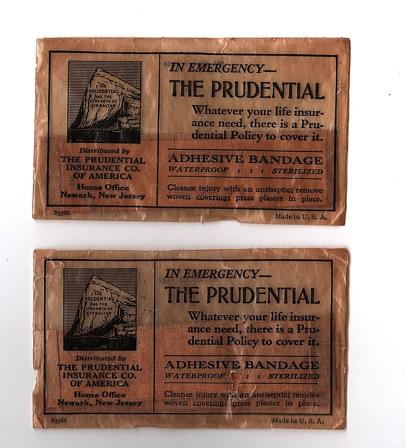 Vintage 1900s Prudential Life Insurance Company Advertising Bandaids Newark NJ