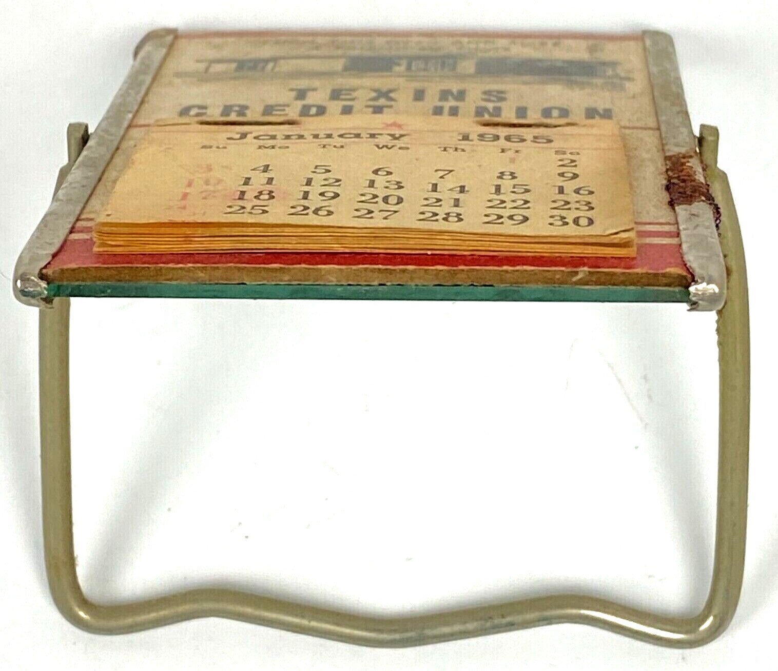 1965 Texins Credit Union Texas Instruments Desk Top Calendar Mirror Back Dallas