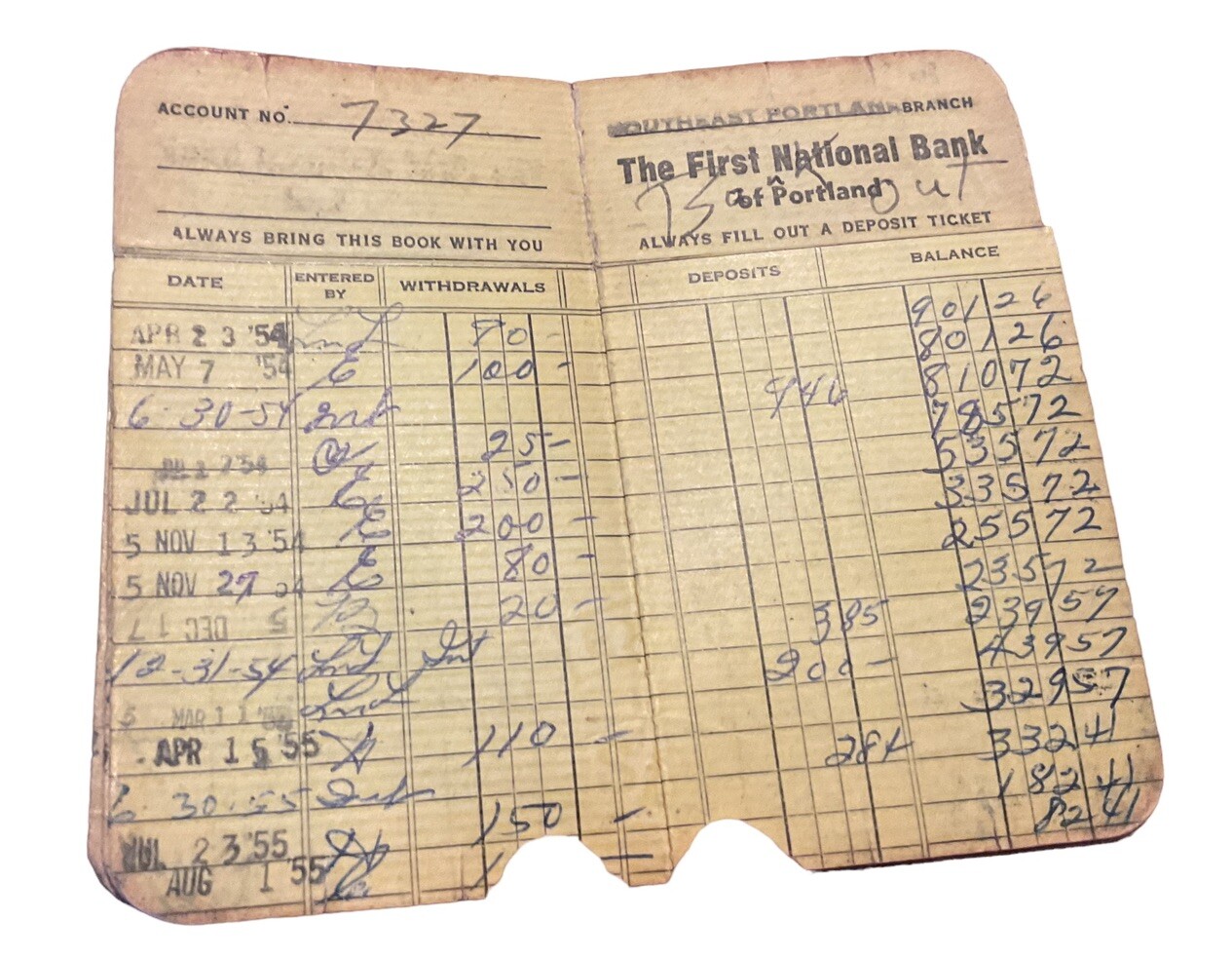 1949-1955 1st National Bank of Portland Oregon Savings Book Southeast Branch KPE